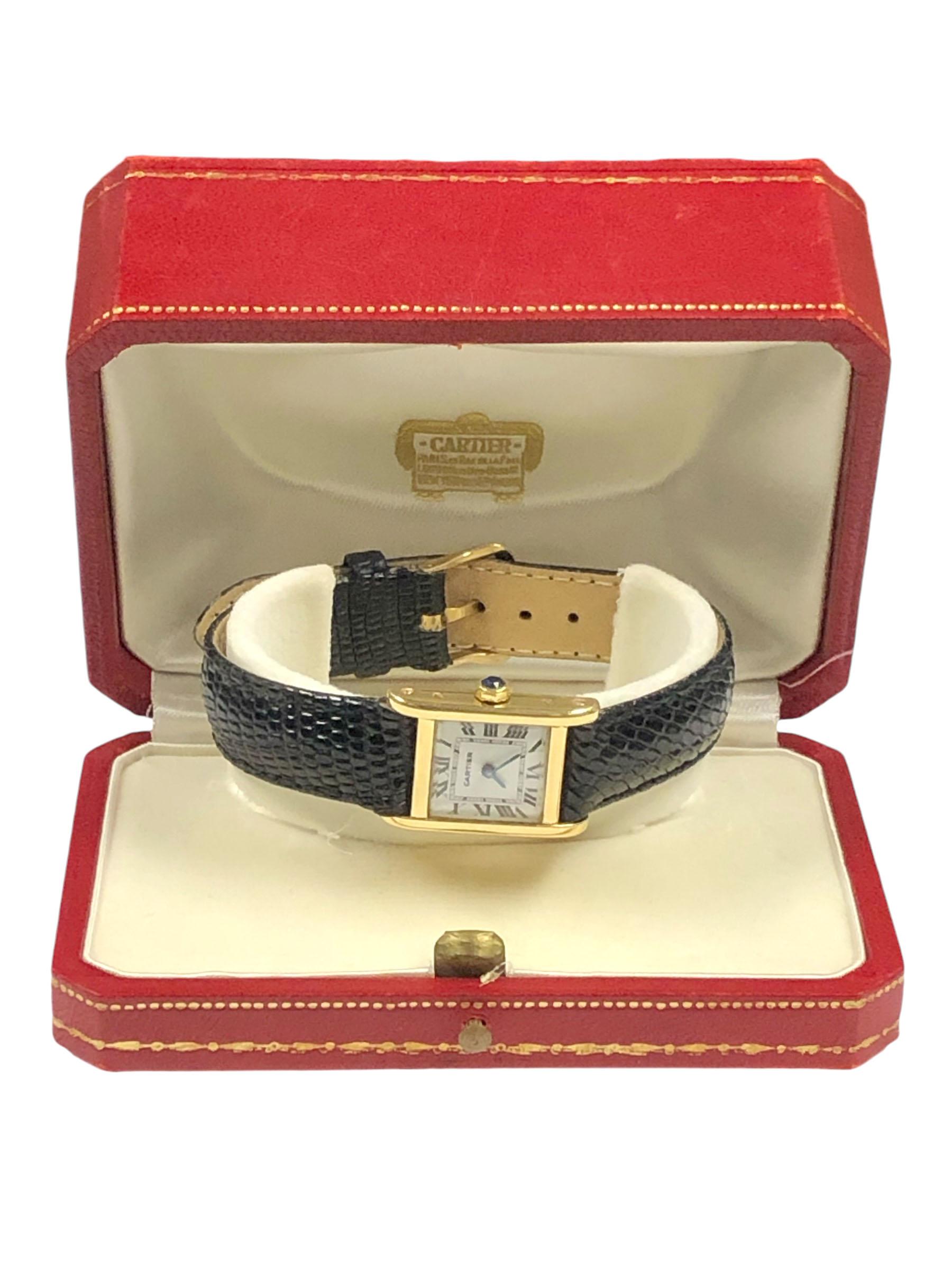 Cartier London 1960er Jahre Gelbgold Jaeger LeCoultre Damen-Tank-Armbanduhr 2