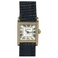 Cartier London 1960er Jahre Gelbgold Jaeger LeCoultre Damen-Tank-Armbanduhr