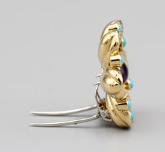 Cartier London Amethyst Turquoise 18 Karat Gold Coffee Bean Brooch Clip