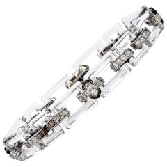 Cartier London Antique Deco Diamond Platinum Rock Crystal Link Bracelet