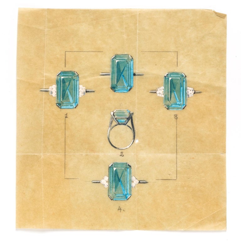 Emerald Cut Cartier London Art Deco Aquamarine Ring, Circa 1930s For Sale