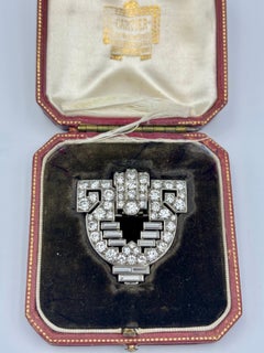 Cartier London Art Deco platinum and diamond pin in its original box