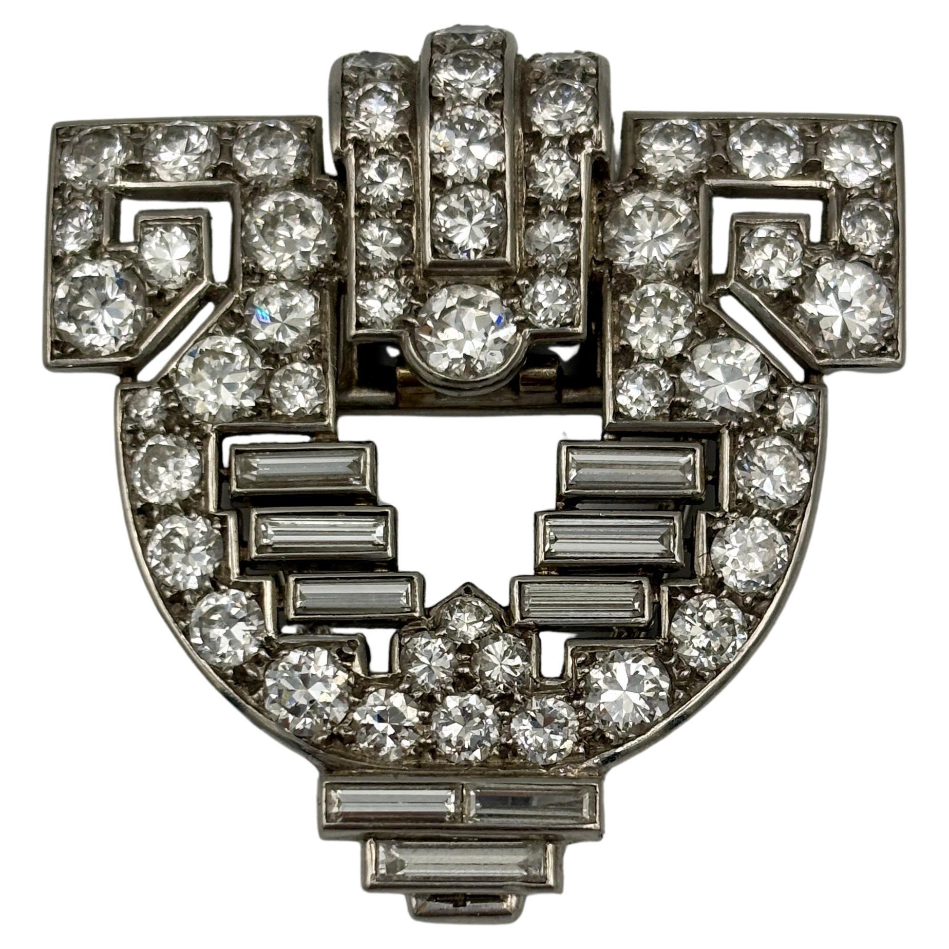 Cartier London Art Deco platinum and diamond pin in its original box ...