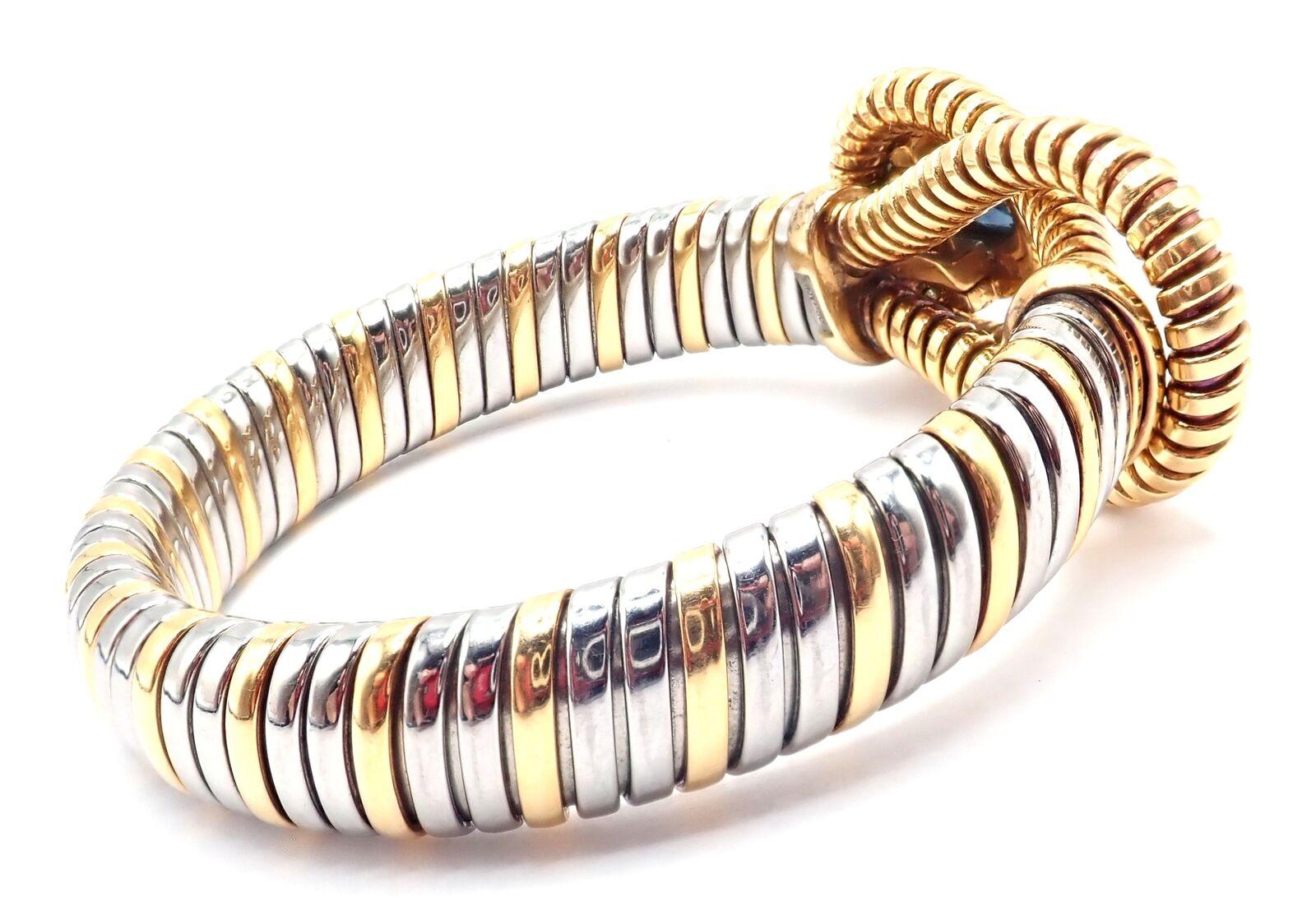 Oval Cut Cartier London Blue Topaz Stainless Steel Yellow Gold Hercules Knot Bracelet