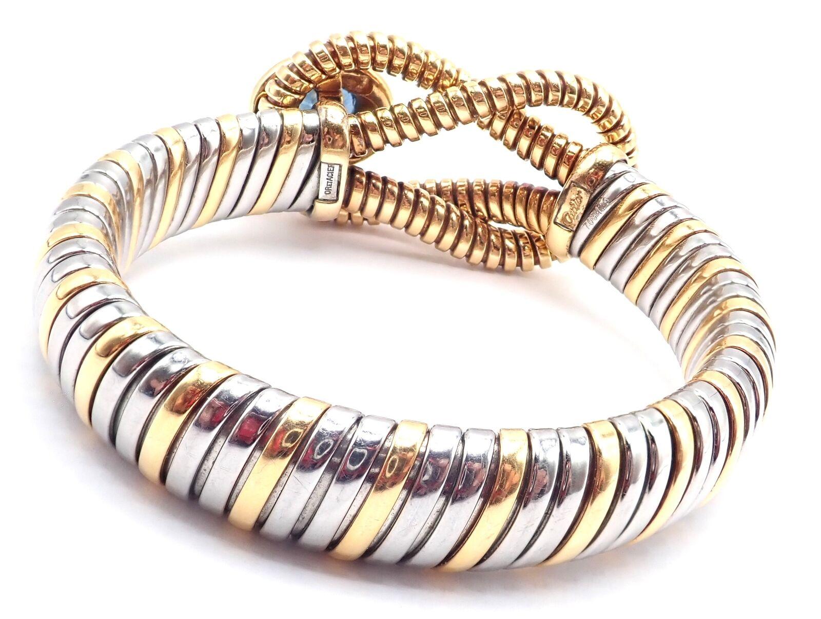 Cartier London Blue Topaz Stainless Steel Yellow Gold Hercules Knot Bracelet In Excellent Condition In Holland, PA