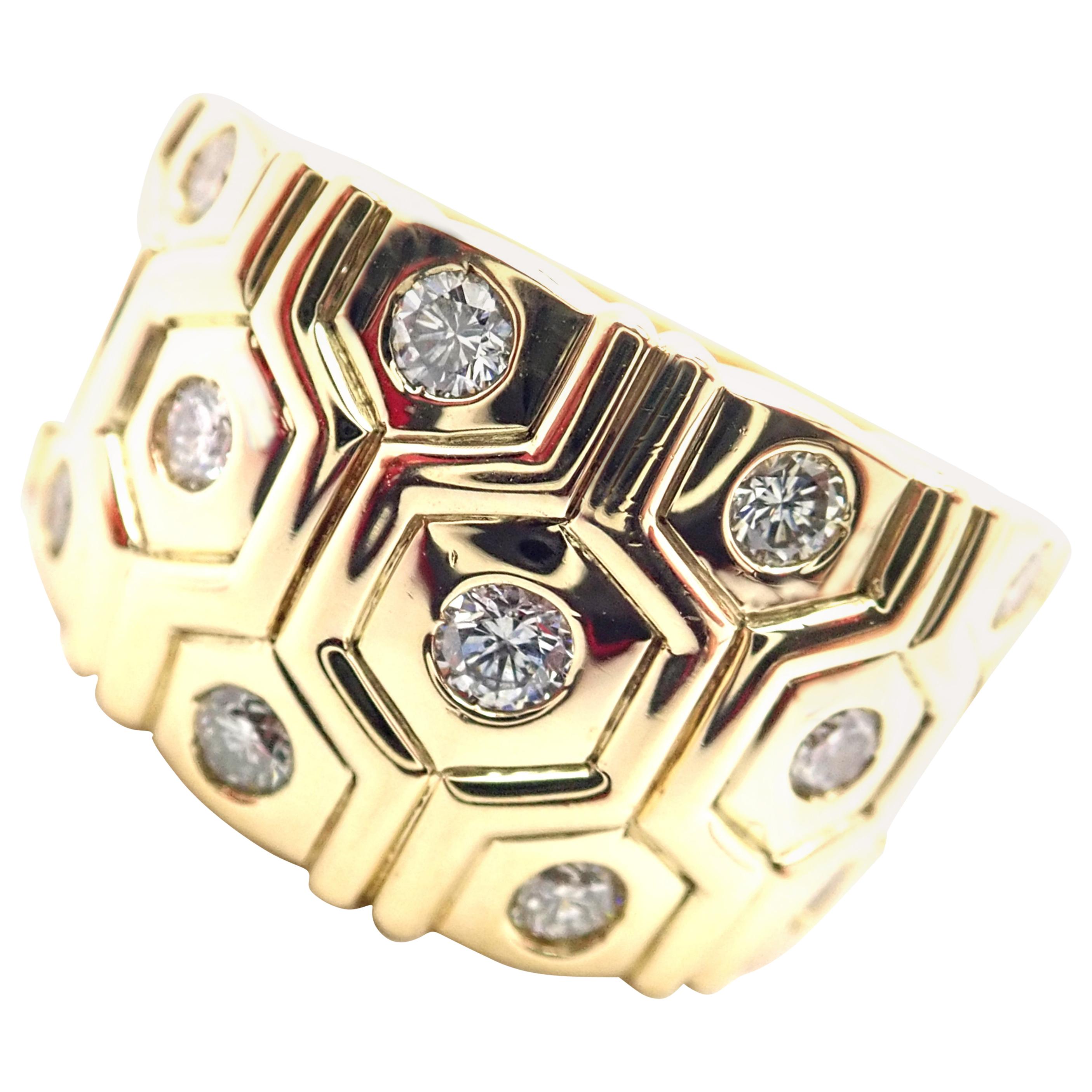 Cartier London Diamond Beehive Yellow Gold Wide Band Ring