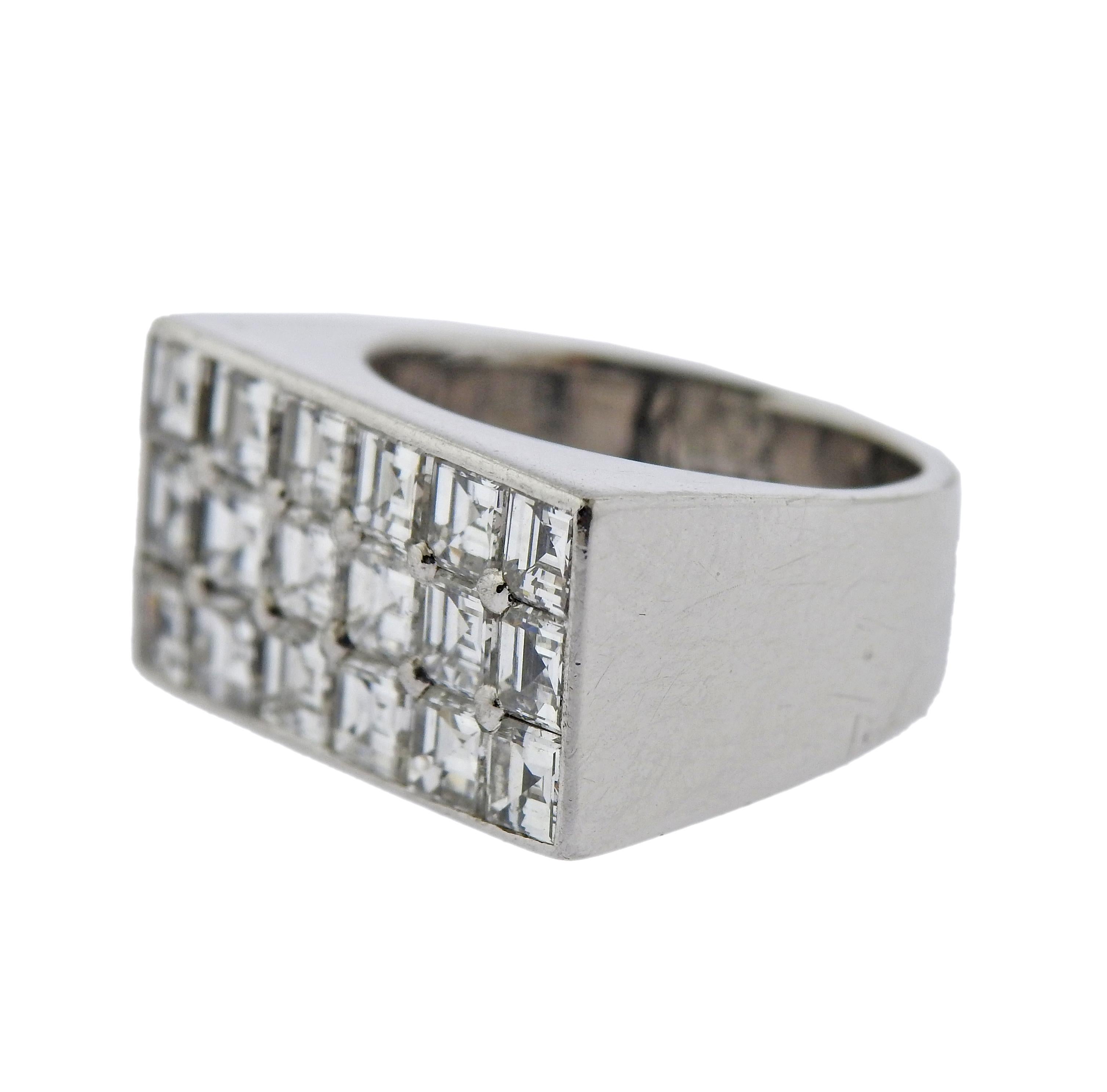 Cartier London 18k white gold ring, with three rows of diamonds - total approx. 3.00ctw. Ring size - 5.5, ring top - 11mm x 22mm. Marked with English  punch marks, Cartier. Weight - 15.3 grams.
