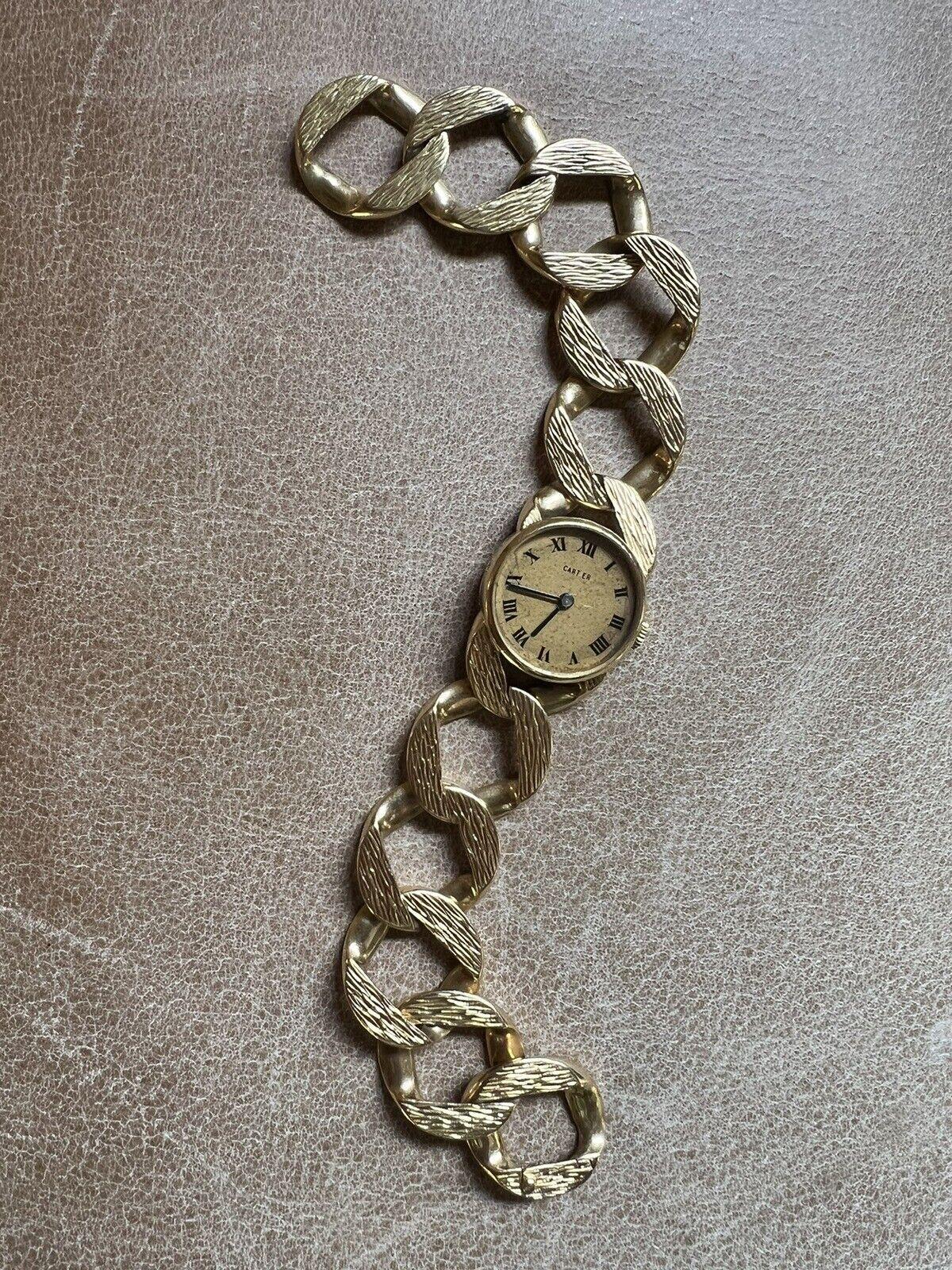 CARTIER LONDON JAEGER LECOULTRE 18k Yellow Gold Curb Link Bracelet Watch 1960s For Sale 5