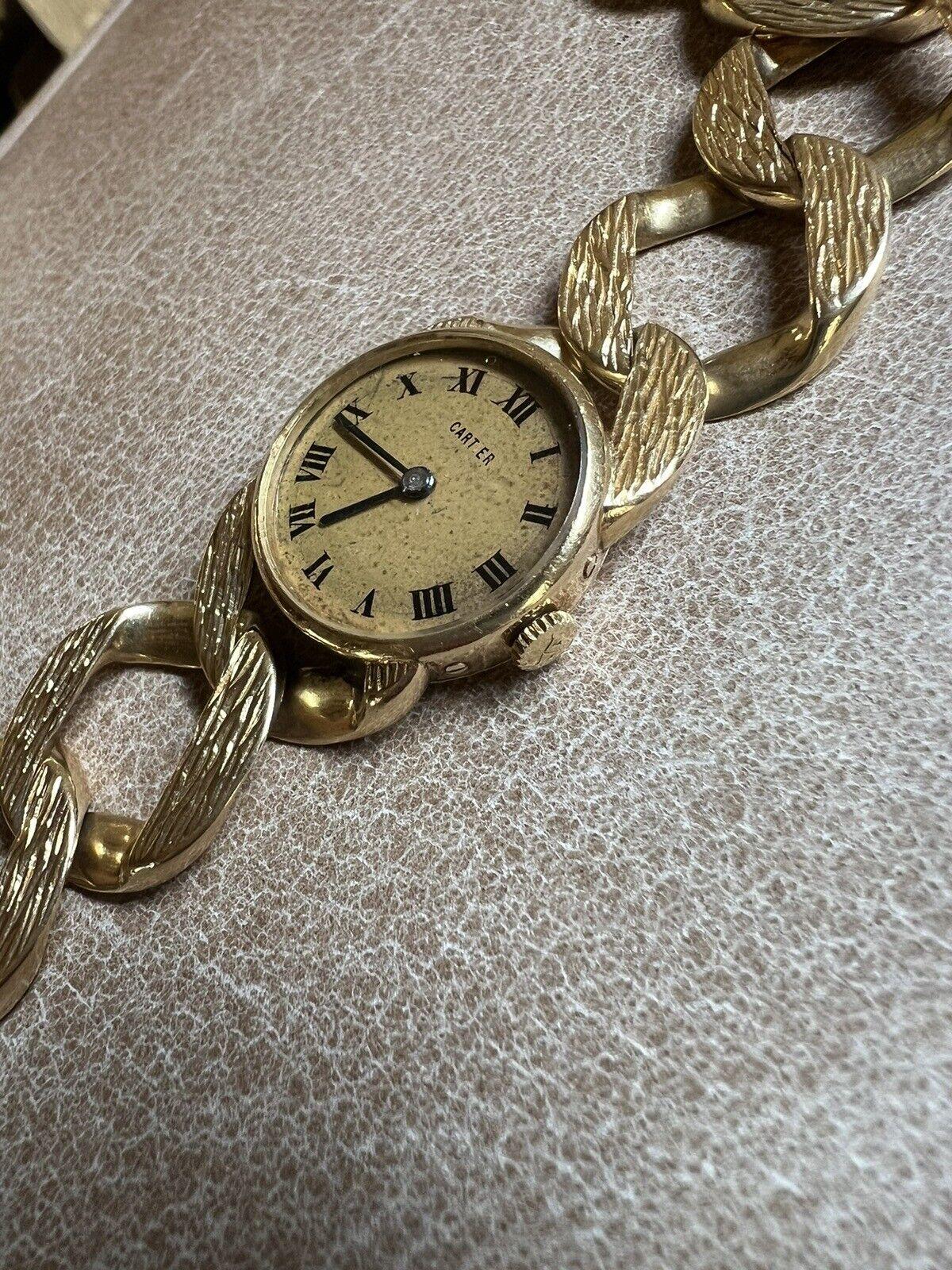 CARTIER LONDON JAEGER LECOULTRE 18k Yellow Gold Curb Link Bracelet Watch 1960s For Sale 1