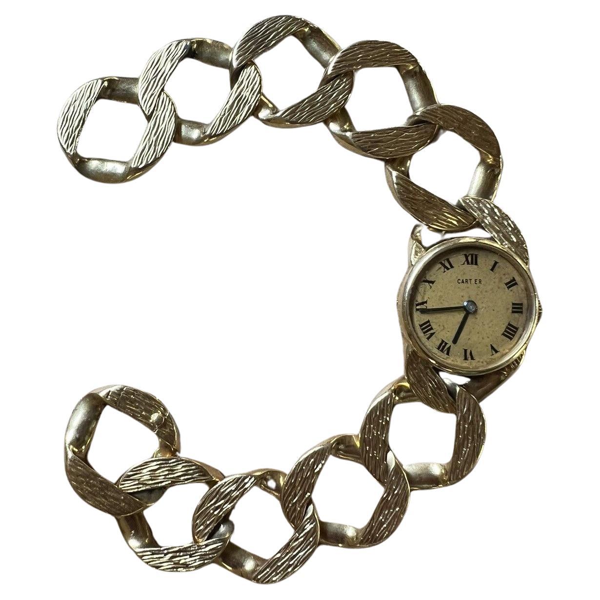 CARTIER LONDON JAEGER LECOULTRE 18k Yellow Gold Curb Link Bracelet Watch 1960s