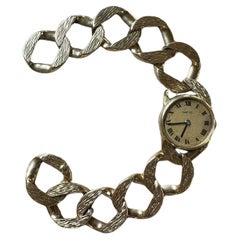 Retro CARTIER LONDON JAEGER LECOULTRE 18k Yellow Gold Curb Link Bracelet Watch 1960s