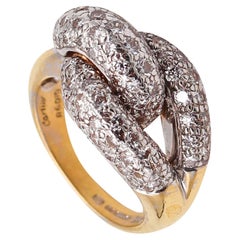 Retro Cartier London Knot Cocktail Ring in 18 Karat Gold with 2.12ctw in Diamonds