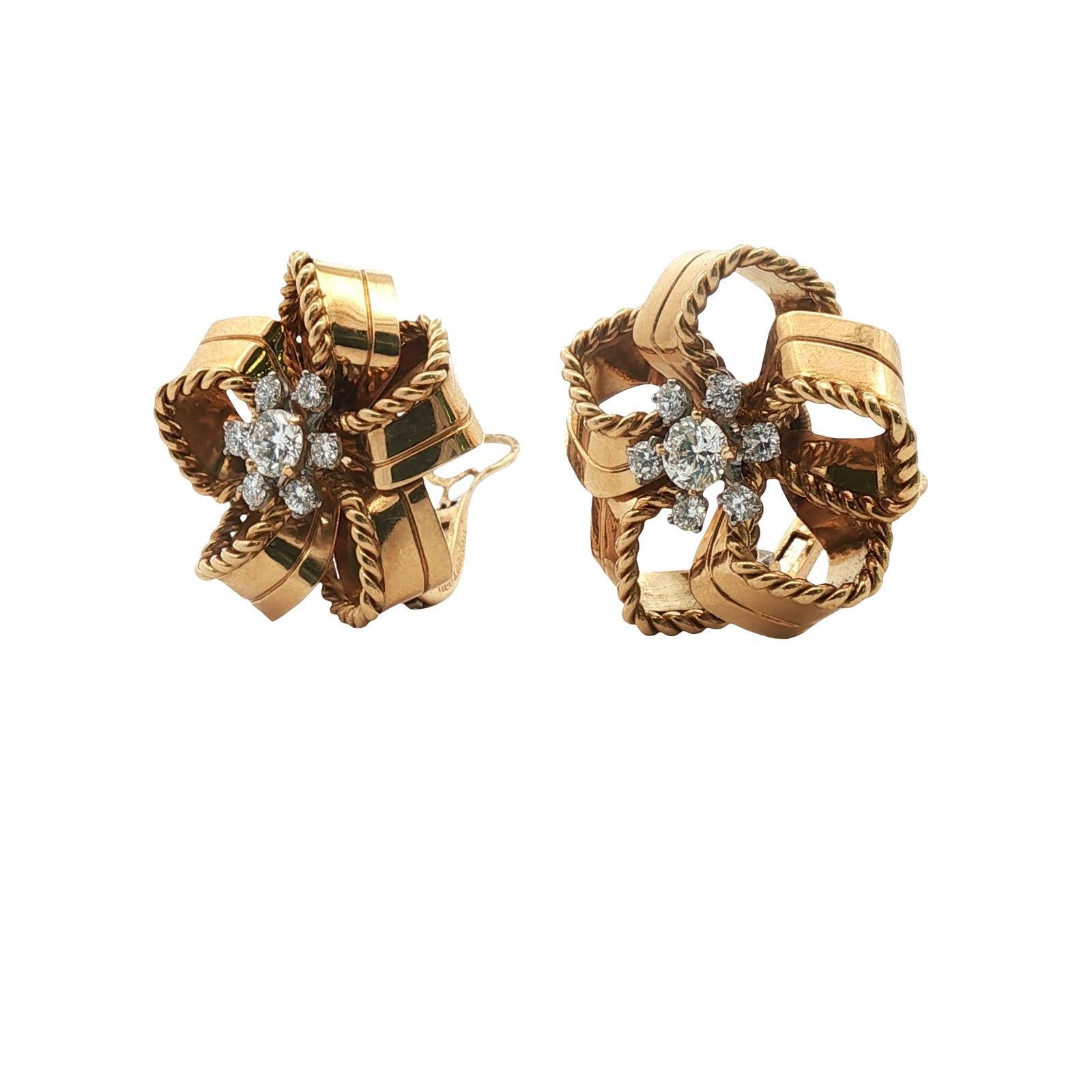 Cartier London Seltene Diamant 18KYG Band Motiv Ohrringe Vintage By (Zeitgenössisch) im Angebot