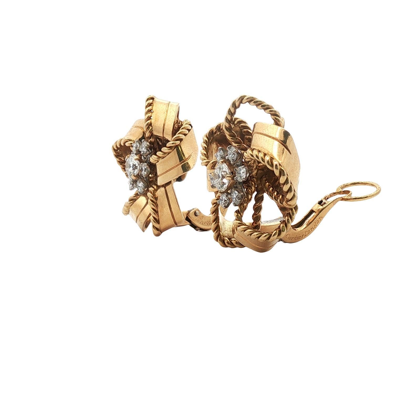 Cartier London Seltene Diamant 18KYG Band Motiv Ohrringe Vintage By im Zustand „Hervorragend“ im Angebot in Boca Raton, FL