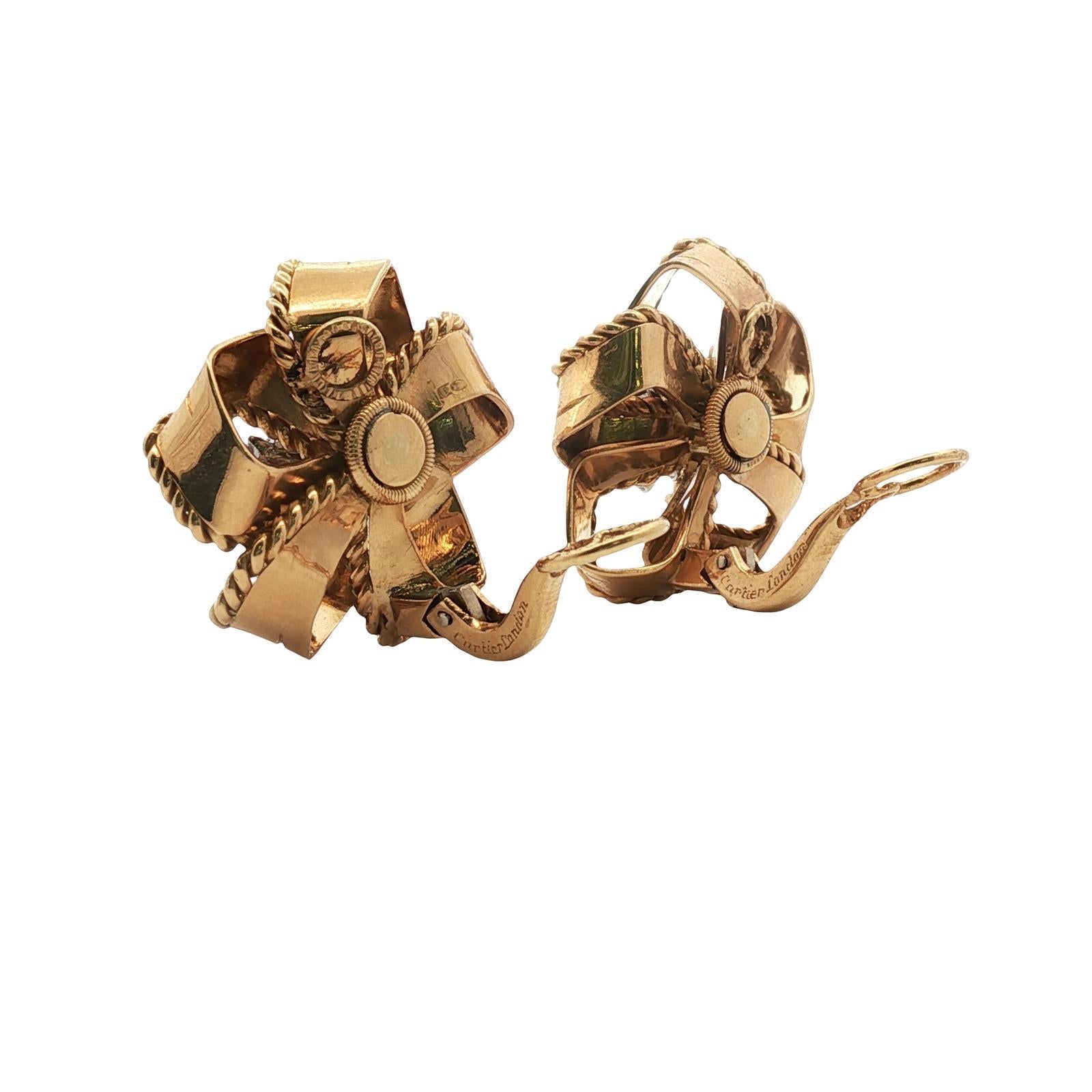 Cartier London Seltene Diamant 18KYG Band Motiv Ohrringe Vintage By Damen im Angebot