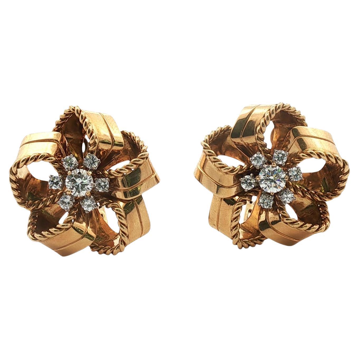 Boucles d
oreilles Cartier London Rare Diamond 18KYG Ribbon Motif Earclip By