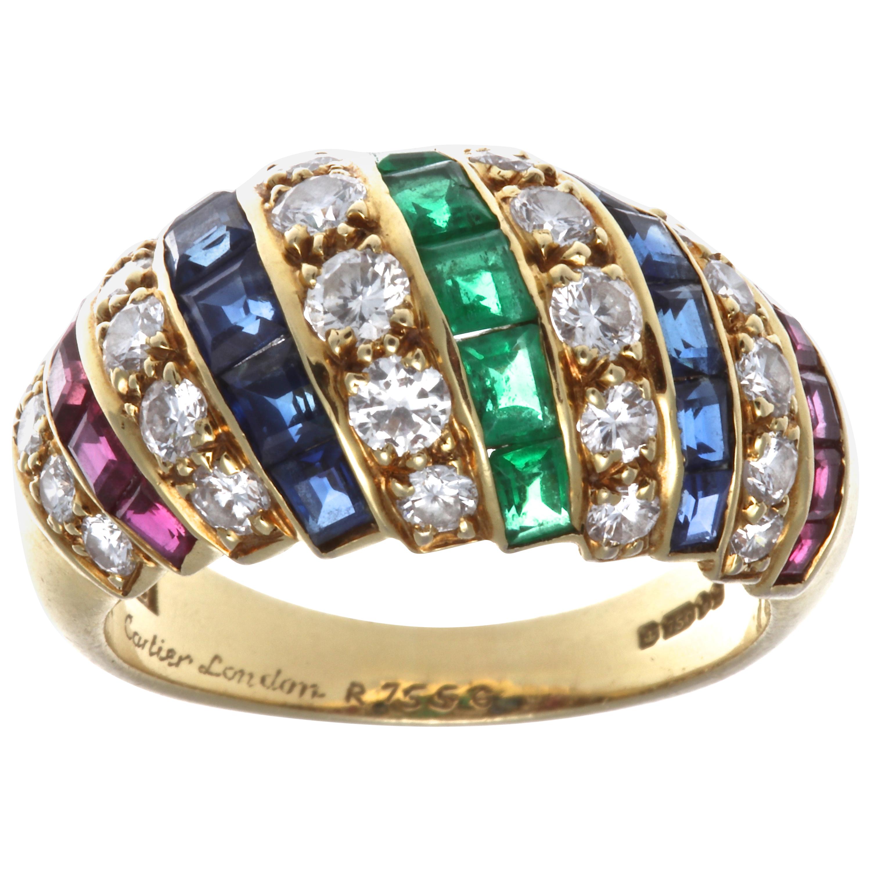 Cartier London Ruby Sapphire Diamond 18 Karat Ring