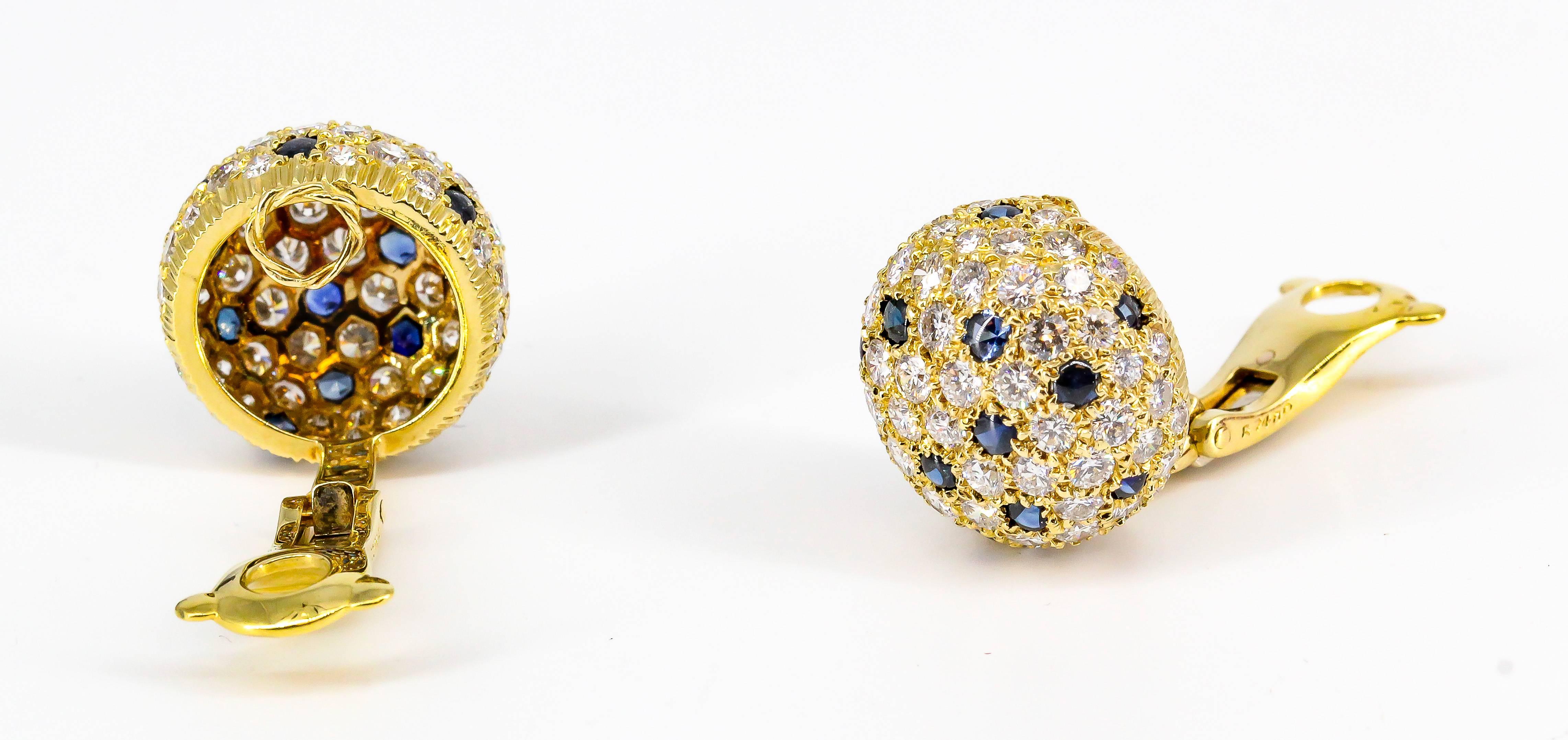 Contemporary Cartier London Sapphire Diamond Gold Dome Earrings