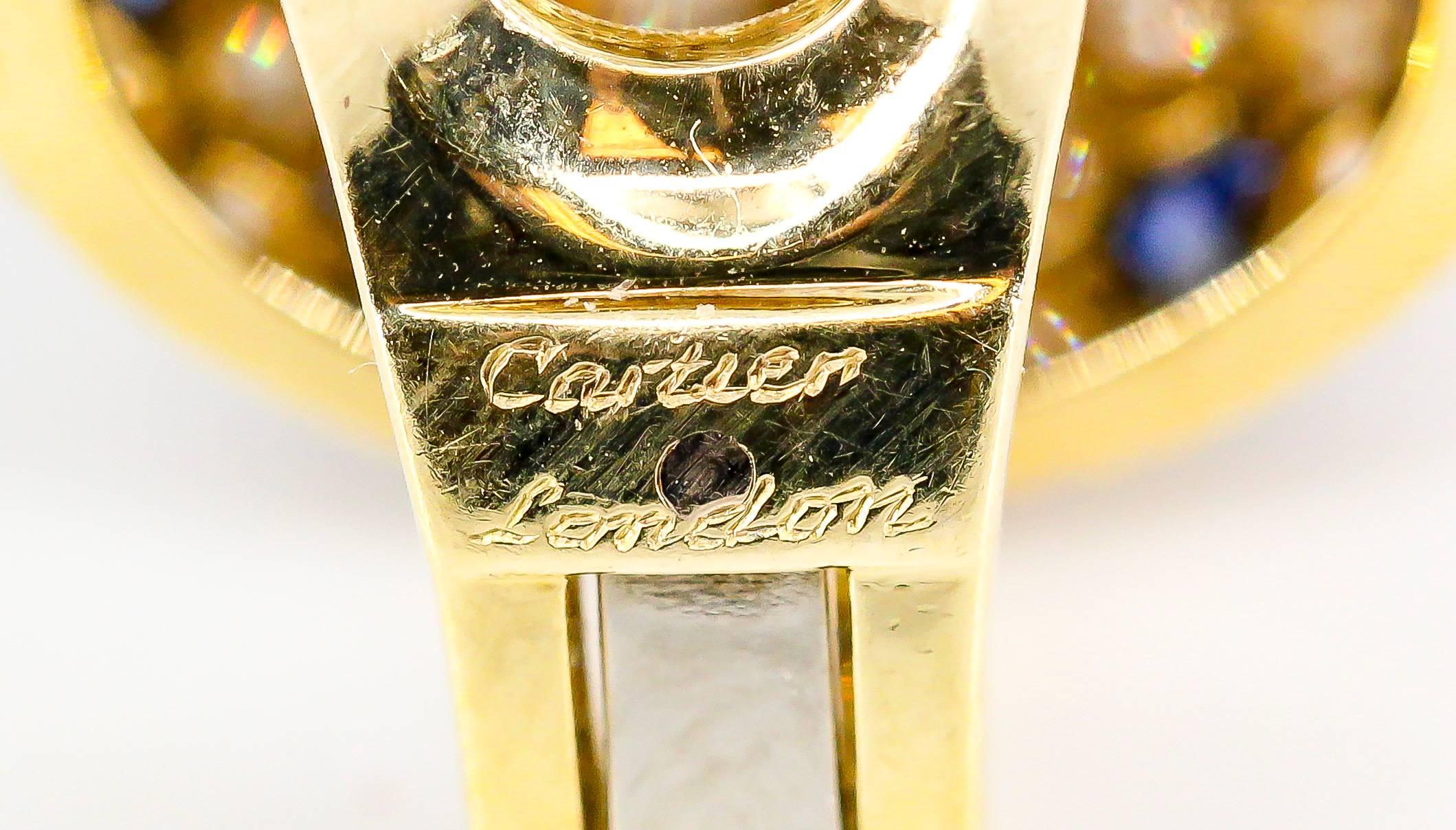 Women's Cartier London Sapphire Diamond Gold Dome Earrings
