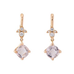 Cartier Lotus Rose Quartz and Diamond Rose Gold Drop Earrings