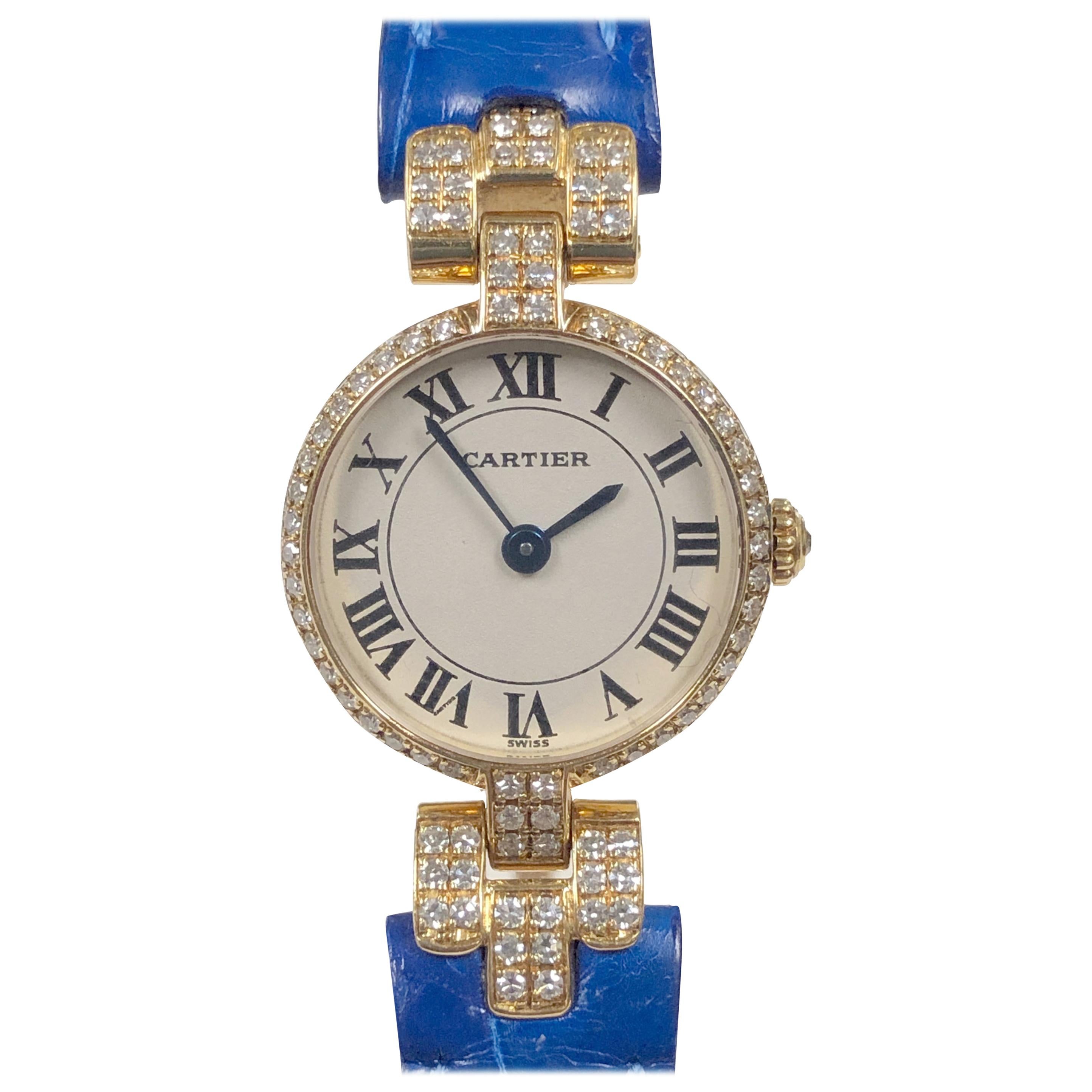Cartier Louis Cartier Vendome Gold und Diamanten Damen Quarz-Armbanduhr