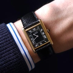 Cartier Louis Must Large 1977 GM LM Classic Railway Vermeil Gold Plated Black