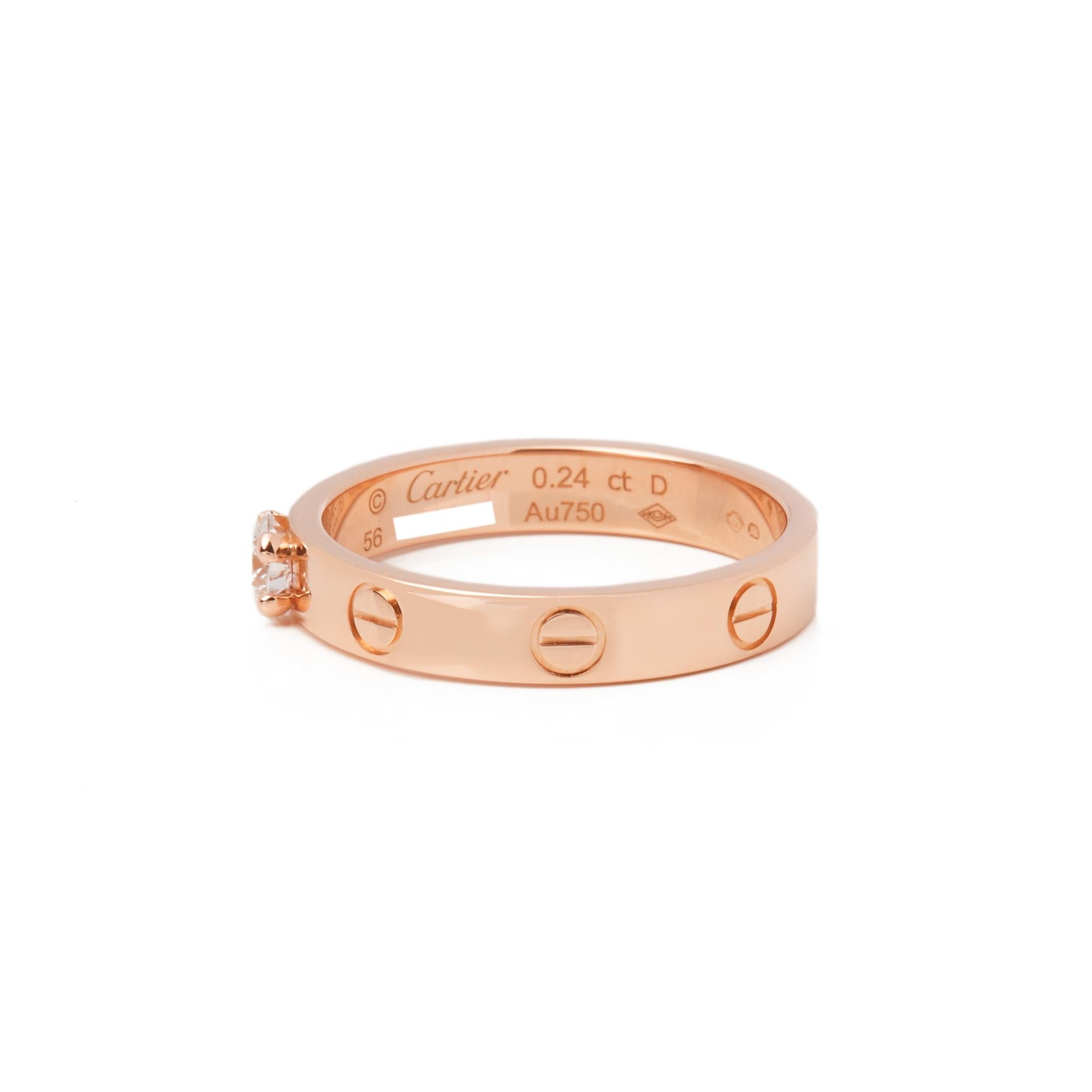 Round Cut Cartier Love 0.24 Carat Solitaire 18 Carat Rose Gold Ring