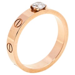 Cartier Love 0.25ct Solitaire Diamond 18K Rose Gold Narrow Band Ring Size 53