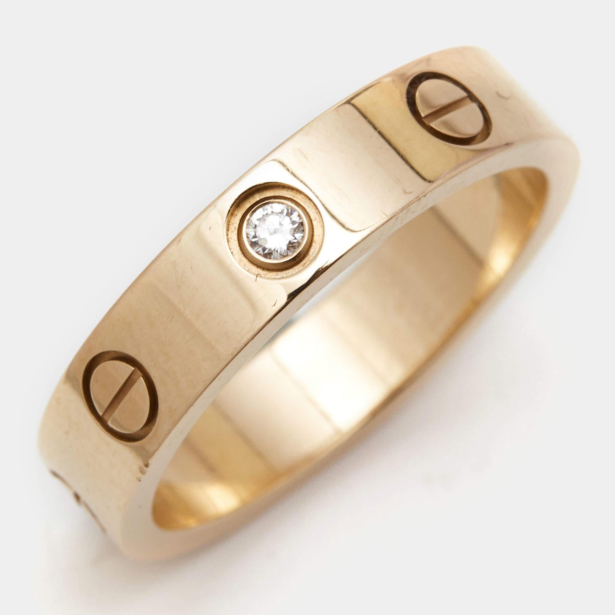 Contemporary Cartier Love 1 Diamond 18k Rose Gold Ring Size 50