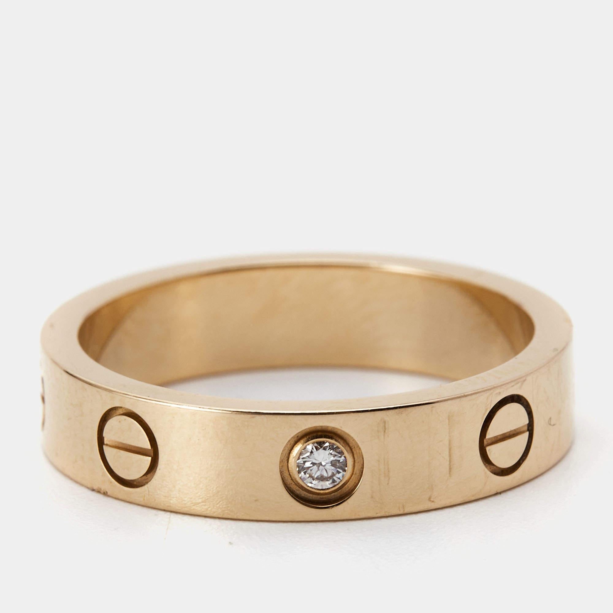 Women's Cartier Love 1 Diamond 18k Rose Gold Ring Size 50