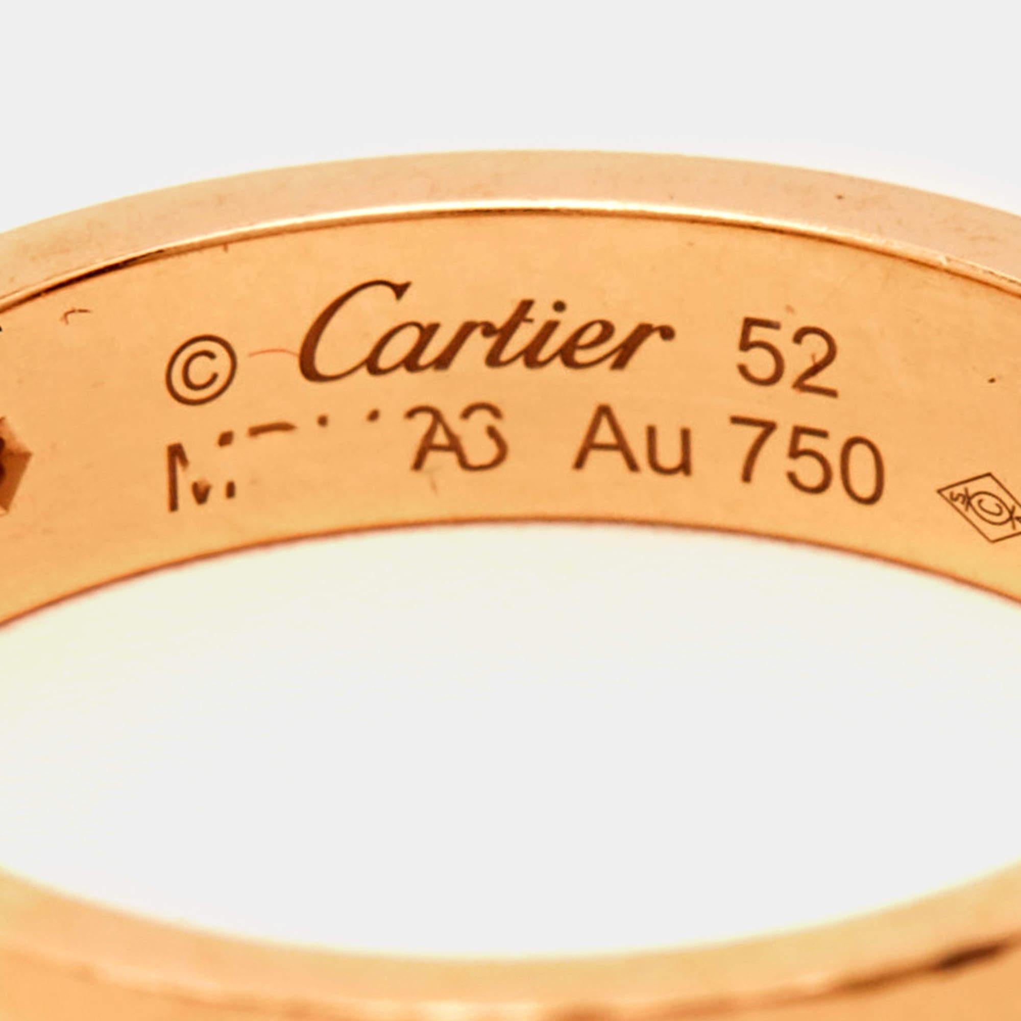 Contemporary Cartier Love 1 Diamond 18k Rose Gold Wedding Band Ring Size 52 For Sale