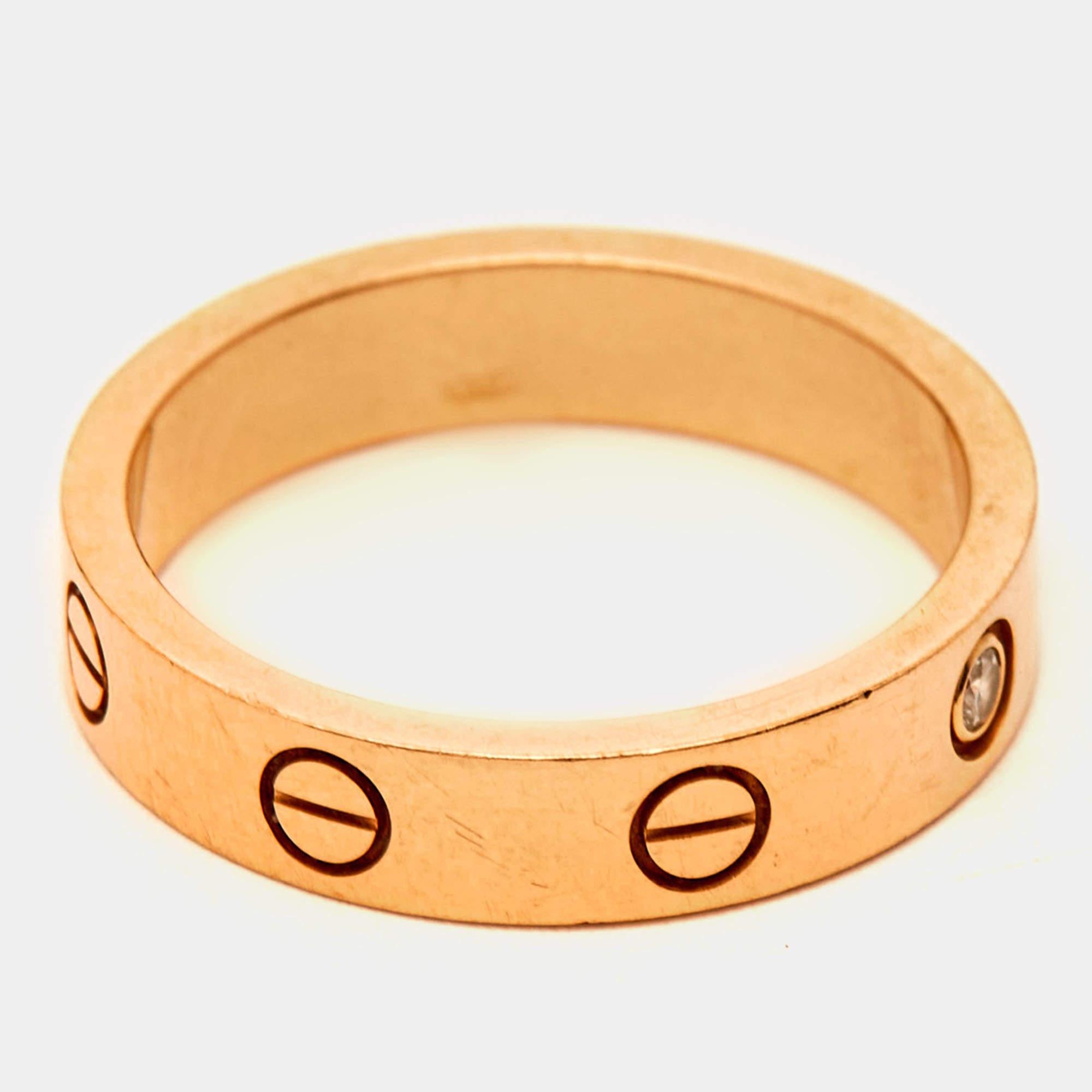 Cartier Love 1 Diamond 18k Rose Gold Wedding Band Ring Size 52 In Fair Condition For Sale In Dubai, Al Qouz 2