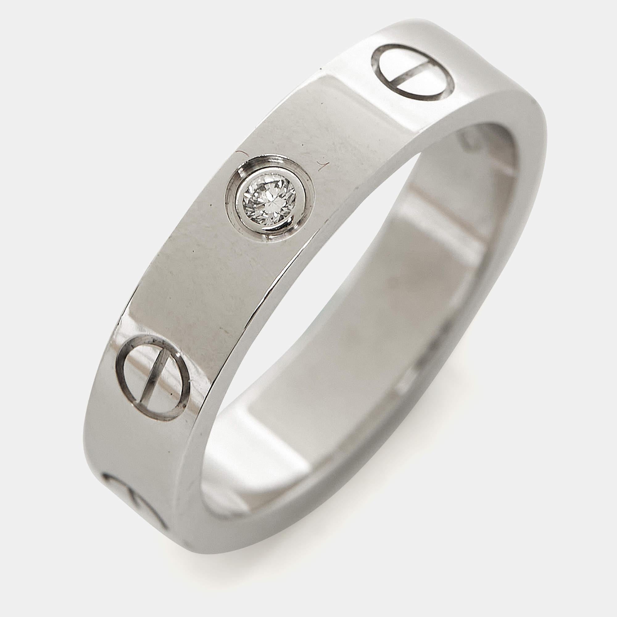 Anello Cartier Love 1 Diamond in oro bianco 18 carati a fascia stretta misura 49 In condizioni buone in vendita a Dubai, Al Qouz 2