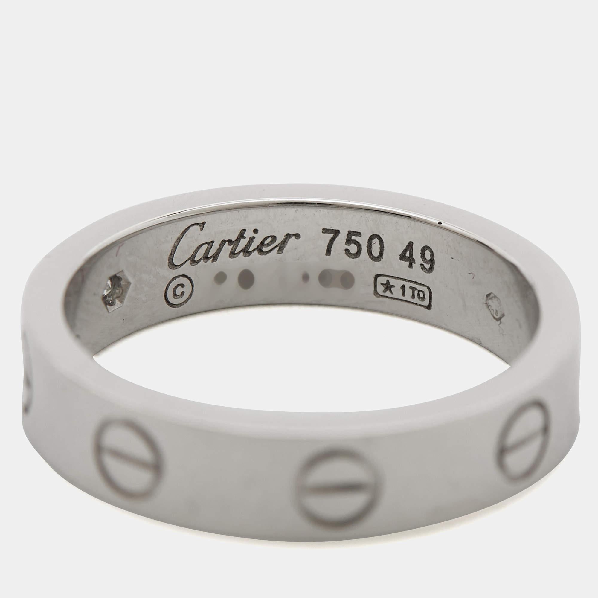 Anello Cartier Love 1 Diamond in oro bianco 18 carati a fascia stretta misura 49 in vendita 1