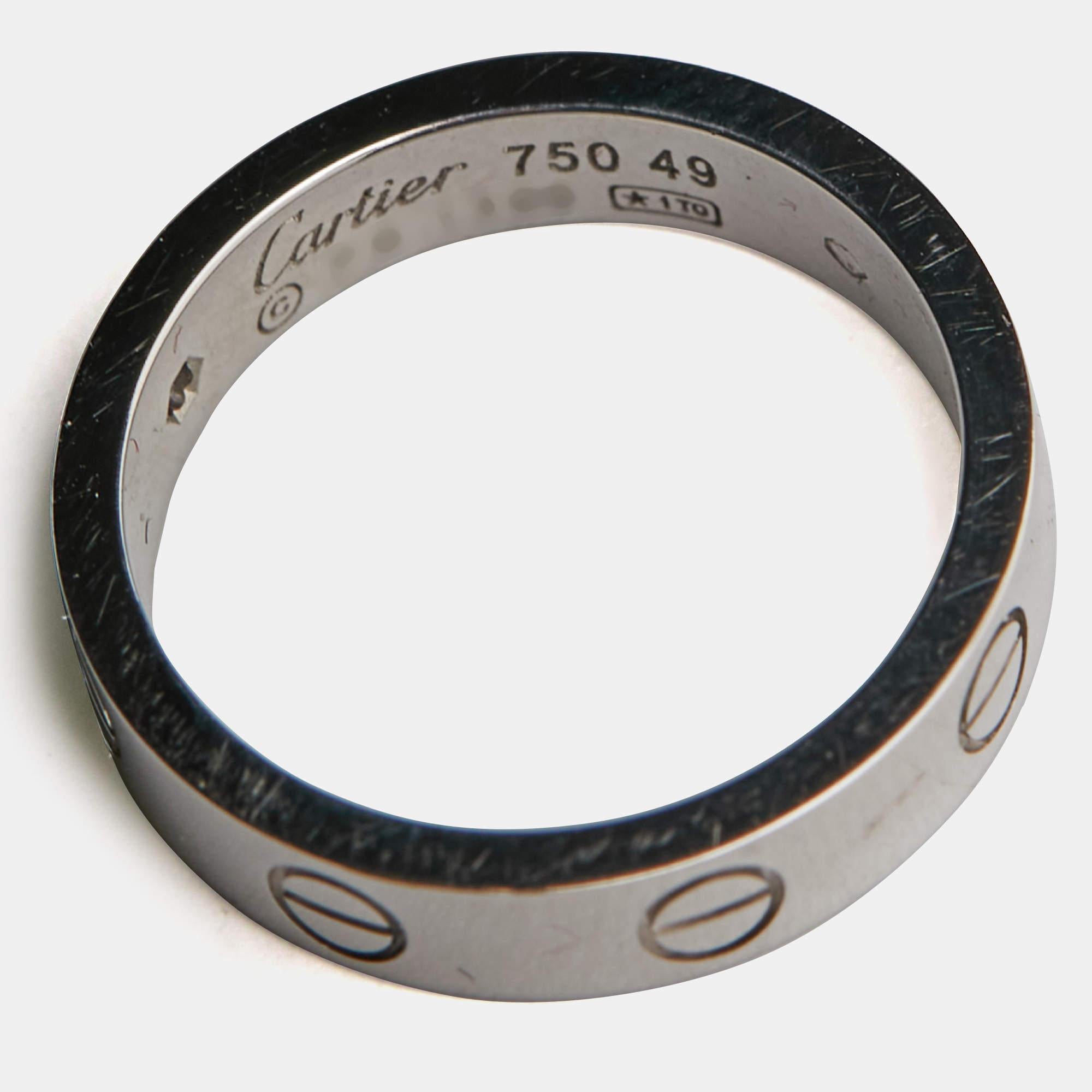 Anello Cartier Love 1 Diamond in oro bianco 18 carati a fascia stretta misura 49 in vendita 2