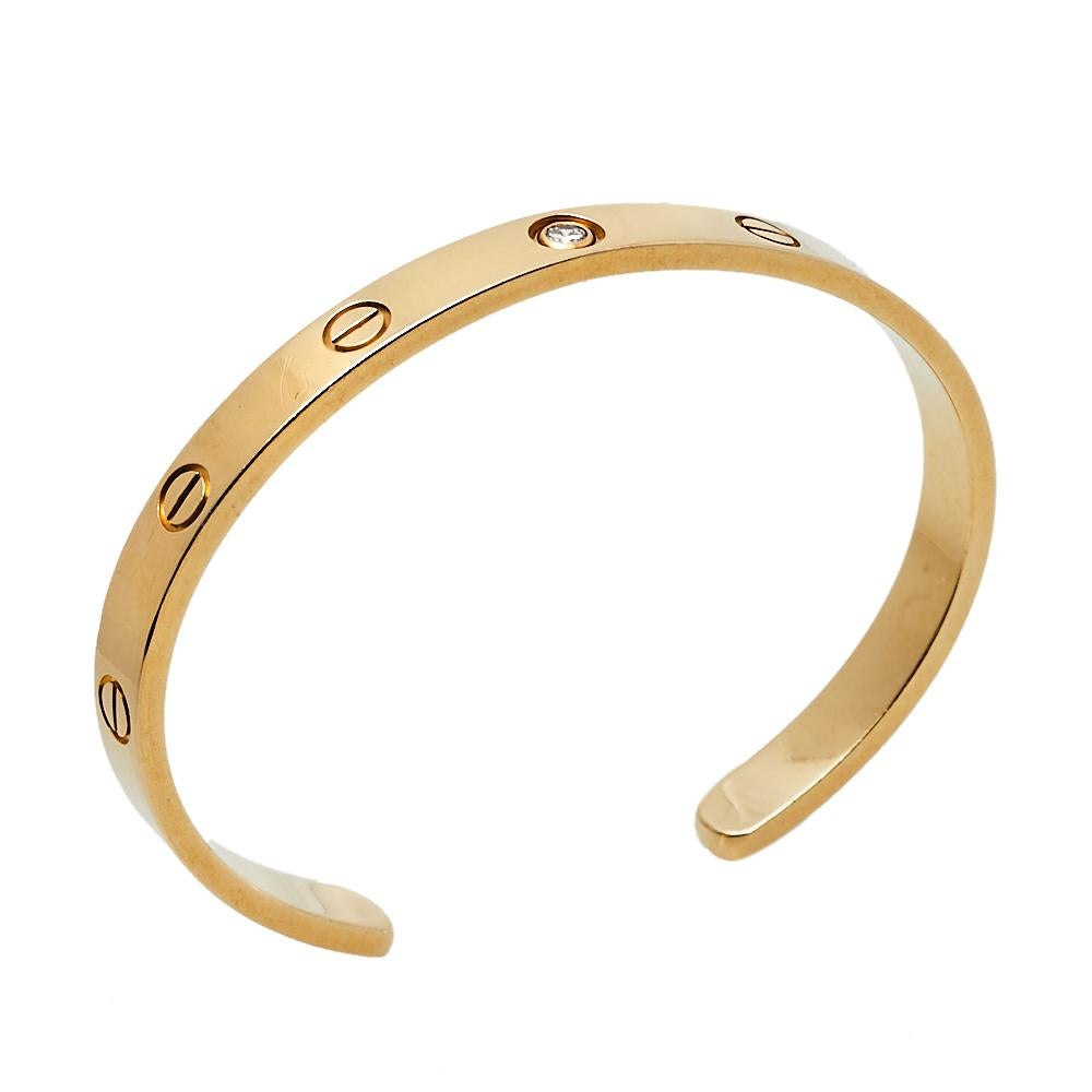 Contemporary Cartier Love 1 Diamond 18K Yellow Gold Open Cuff Bracelet 18