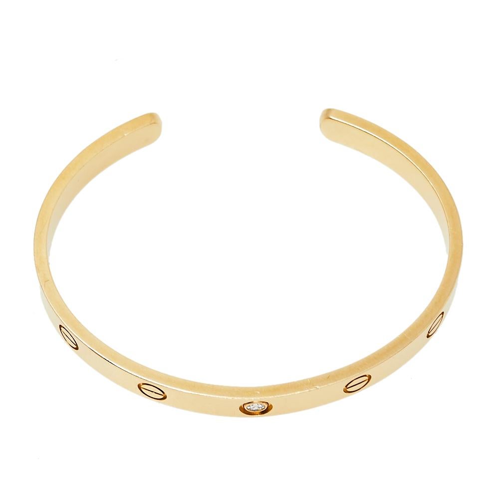 Women's Cartier Love 1 Diamond 18K Yellow Gold Open Cuff Bracelet 18