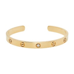 Cartier Love 1 Diamond 18K Yellow Gold Open Cuff Bracelet 18