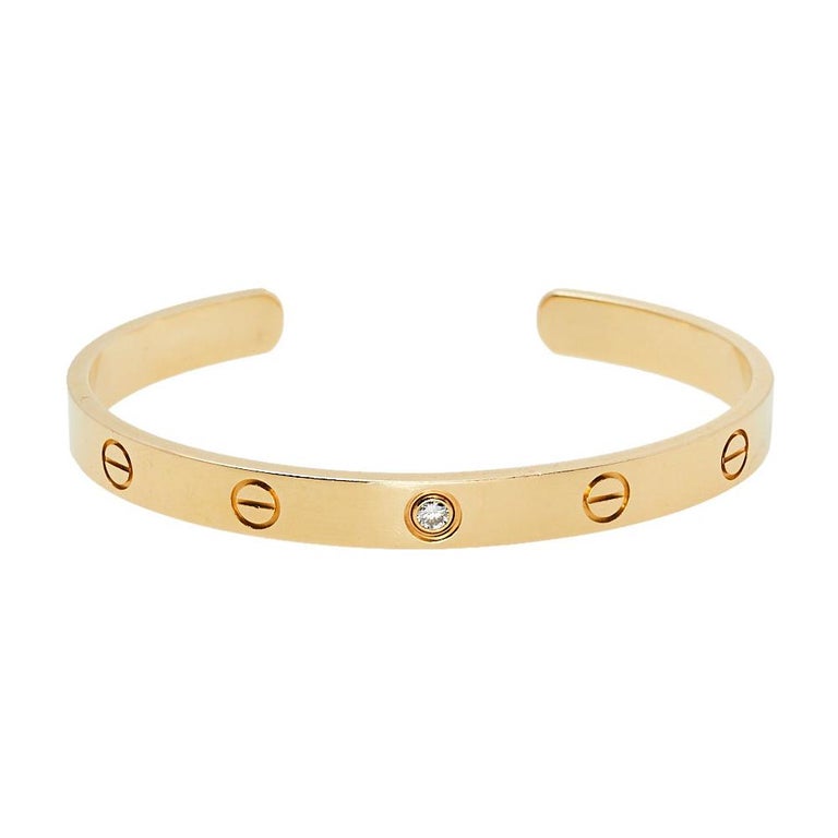 Cartier Love 1 Diamond 18K Yellow Gold Open Cuff Bracelet 18 at 1stDibs
