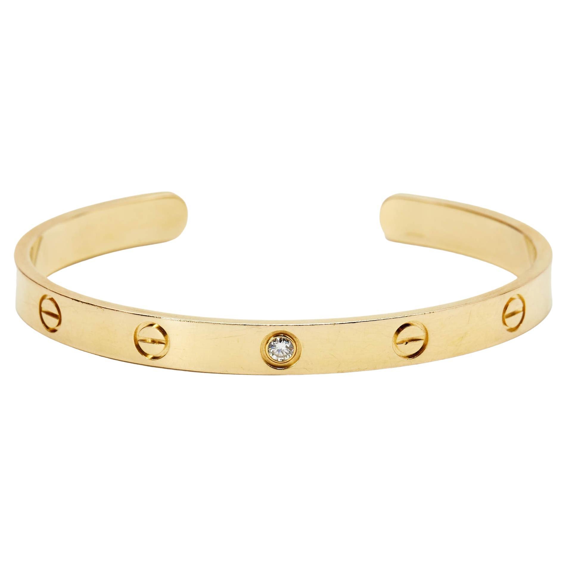 Cartier Love 1 Diamond 18k Yellow Gold Open Cuff Bracelet 18