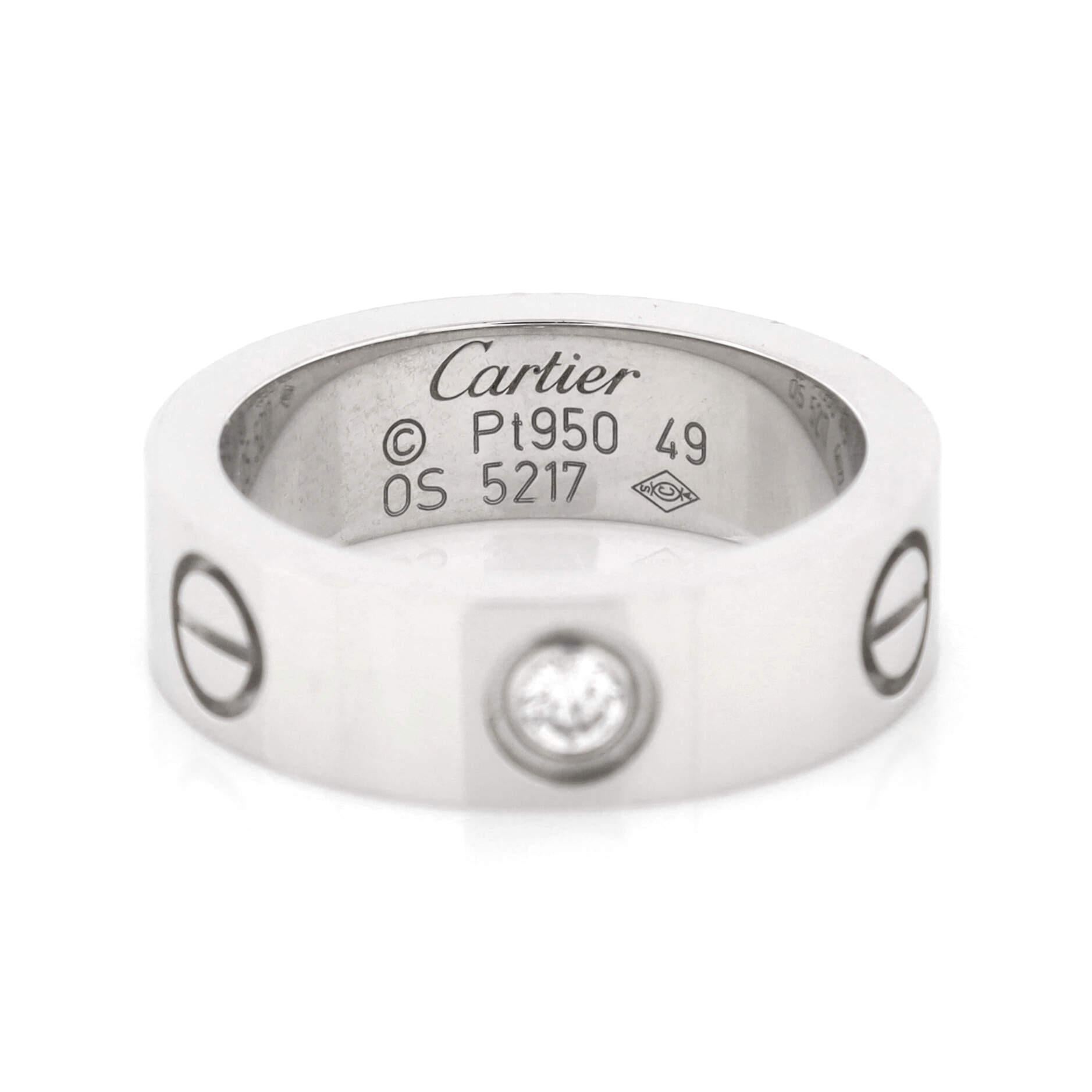 Women's or Men's Cartier Love 1 Diamond Band Ring Platinum with Diamond For Sale