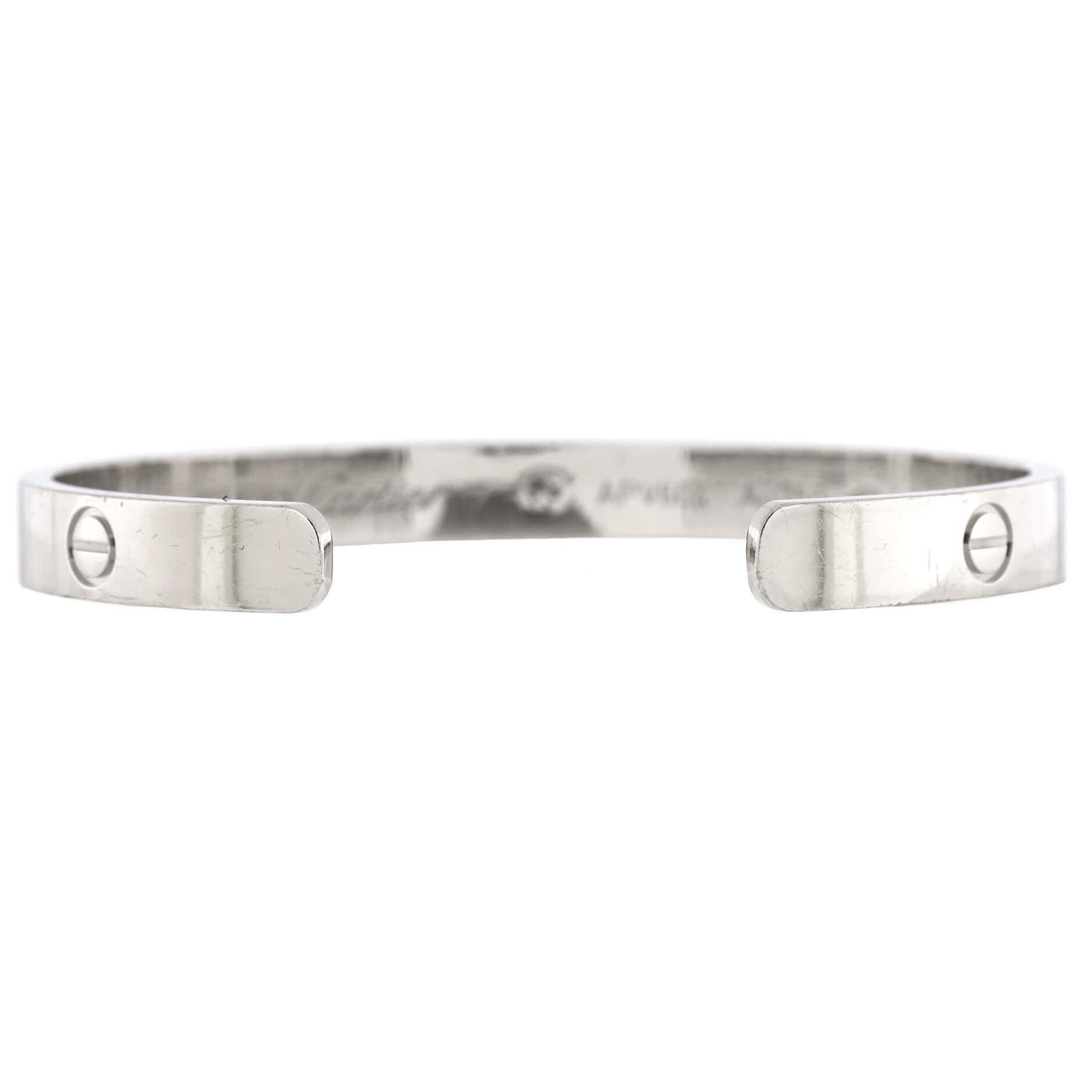 Cartier Love 1 Diamond Cuff Bracelet 18k White Gold with Diamond In Good Condition In New York, NY