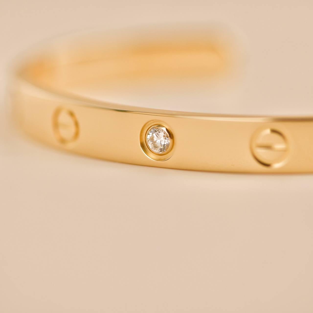 Cartier Love 1 Diamond Yellow Gold Cuff Bracelet Size 16 For Sale 1