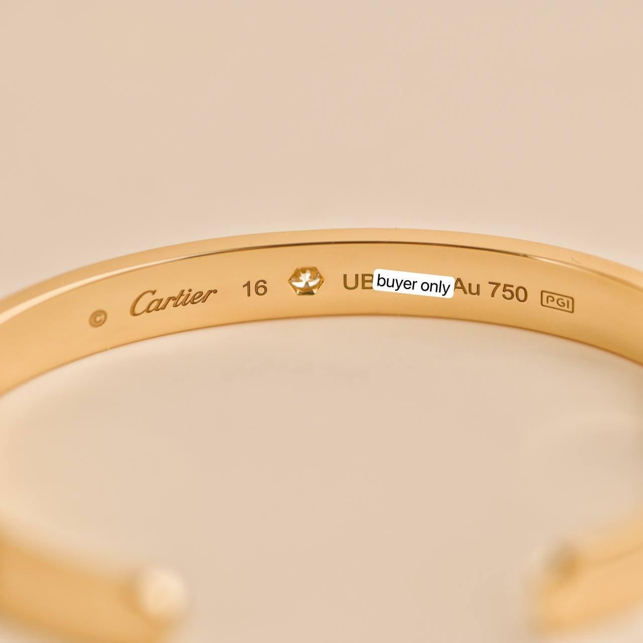 Cartier Love 1 Diamond Yellow Gold Cuff Bracelet Size 16 For Sale 2