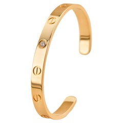 Cartier Love 1 Diamond Yellow Gold Cuff Bracelet Size 16