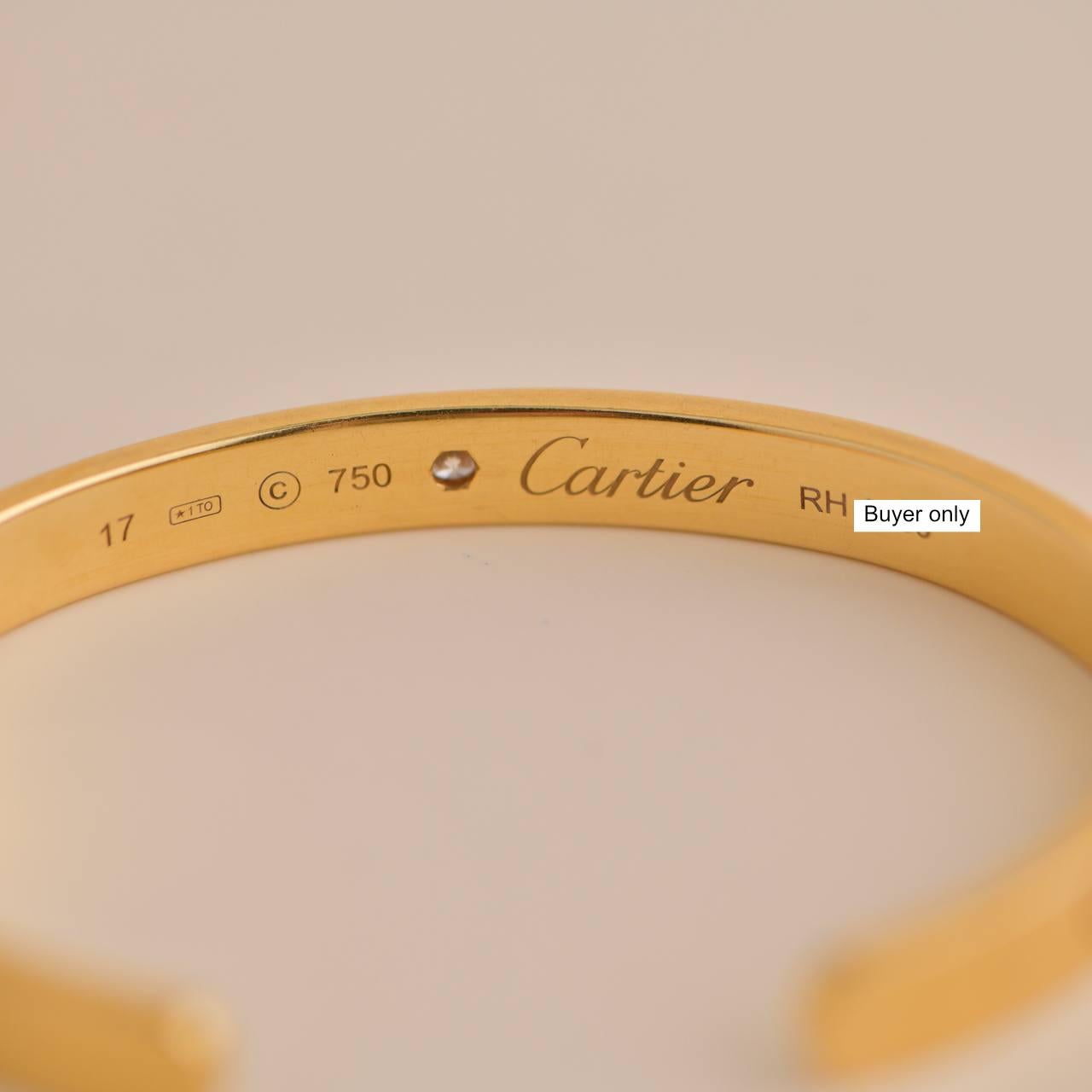 Brilliant Cut Cartier Love 1 Diamond Yellow Gold Cuff Bracelet Size 17
