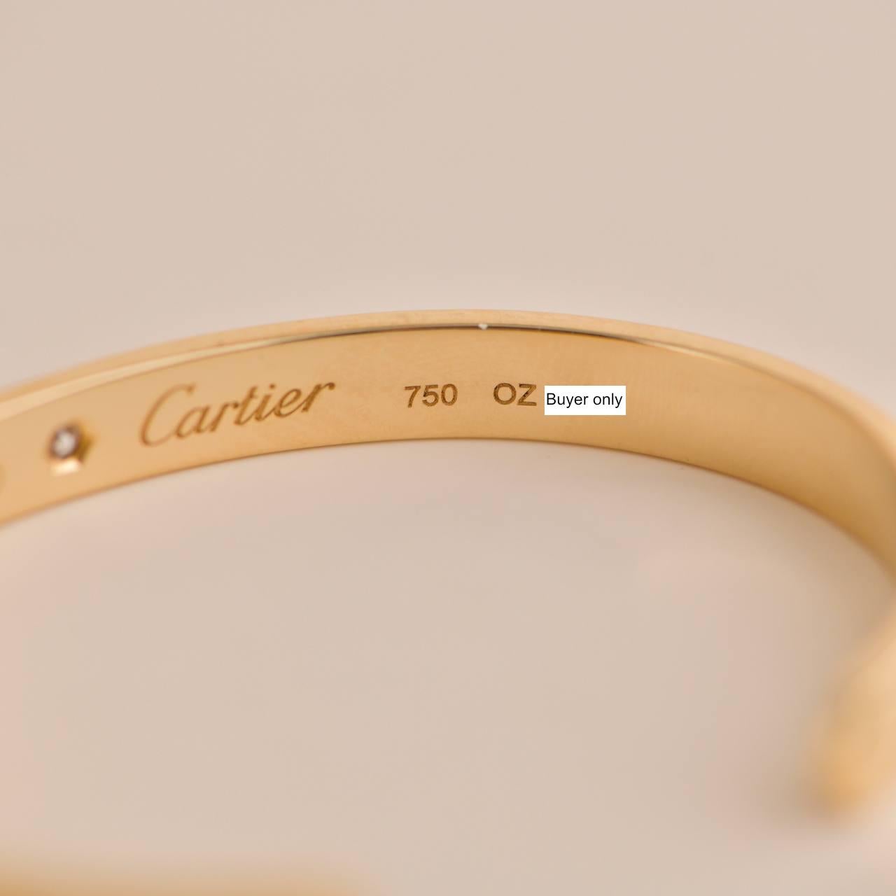 Brilliant Cut Cartier Love 1 Diamond Yellow Gold Cuff Bracelet Size 17