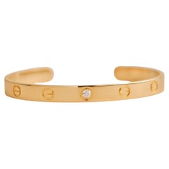 Cartier Love 1 Diamond Yellow Gold Cuff Bracelet Size 17