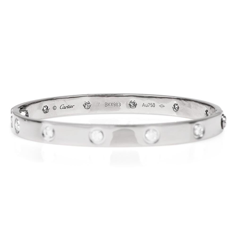 Women's or Men's Cartier Love 10 Diamond 18k White Gold Bangle Bracelet