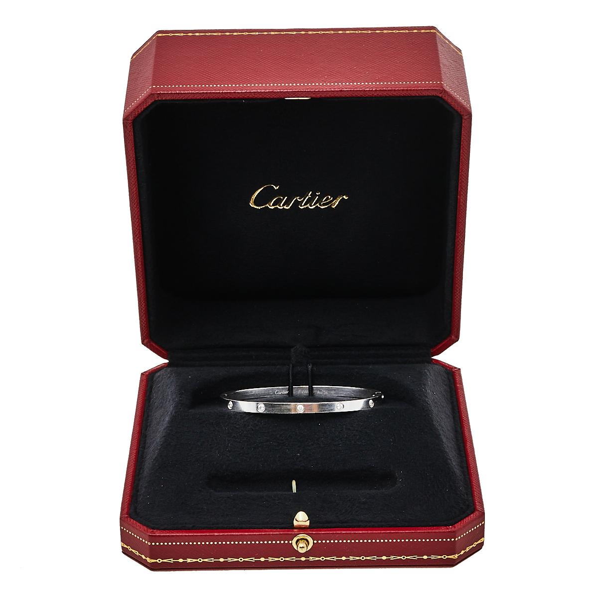 Cartier Love 10 Diamond 18K White Gold Small Model Bracelet 16 In Good Condition In Dubai, Al Qouz 2